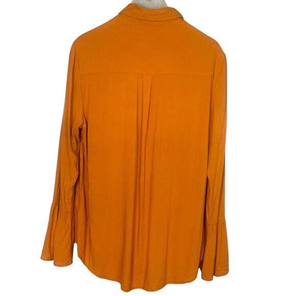 BeachLunchLounge Collared Button Front Long Sleeve Semi-Sheer Top Womens M - Picture 2 of 10